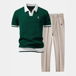 V-Neck Cotton-Blend Shirt & Tapered Pants Set