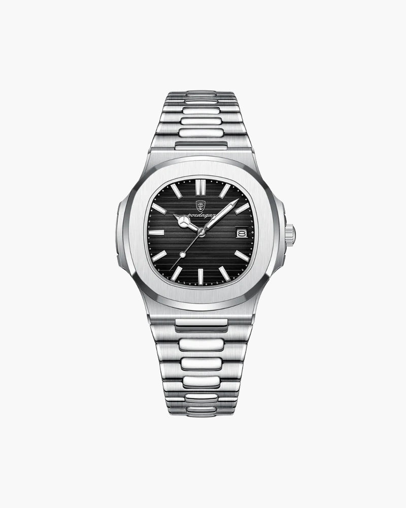 VALROX GENEVE men's steel dress watch with a black dial