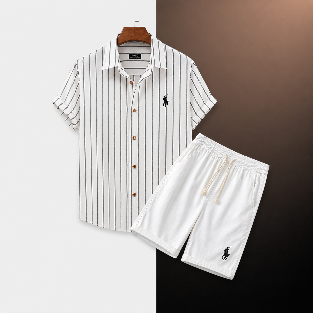 Relaxed Fit Striped Shirt & Shorts Set