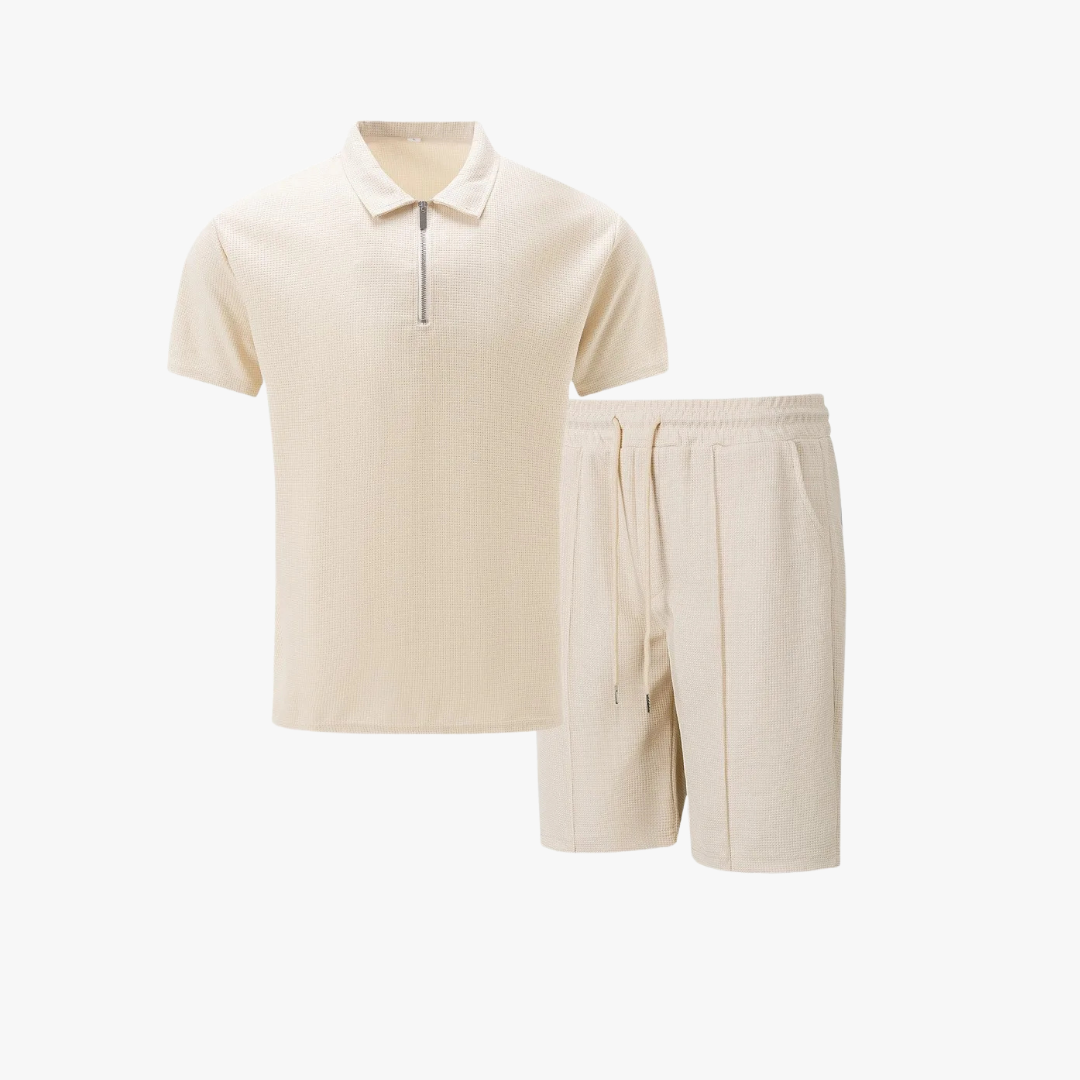 IBIZA Co-Ord Set — Zip Neck Polo & Soft Knit Shorts