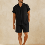 Men's black summer two-piece set - short-sleeve shirt and shorts