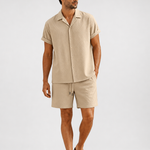 Men's khaki summer two-piece set - short-sleeve shirt and shorts